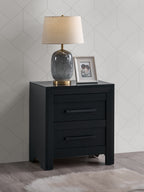 Rustica 2-Drawer Black Wooden Nightstand with Dimensional Case Front