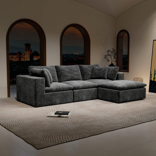 Modular Sectional Sofa Grey - Upholstered Couch for Living Room.