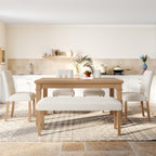 6-Piece Modern Dining Set, Rectangle Kitchen Table with 4 Upholstered Chairs & Bench, Ideal for Dining Room and Living Room, (Easy Assembly, Space Saving)