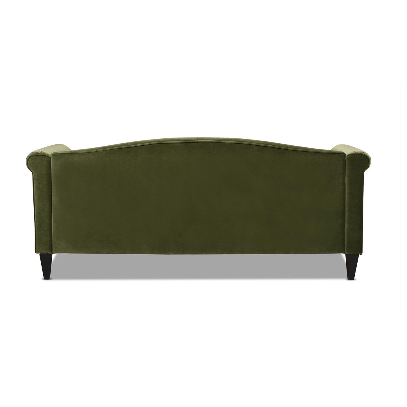 Elaine 77' Small Space Sofa in Olive Green Velvet.