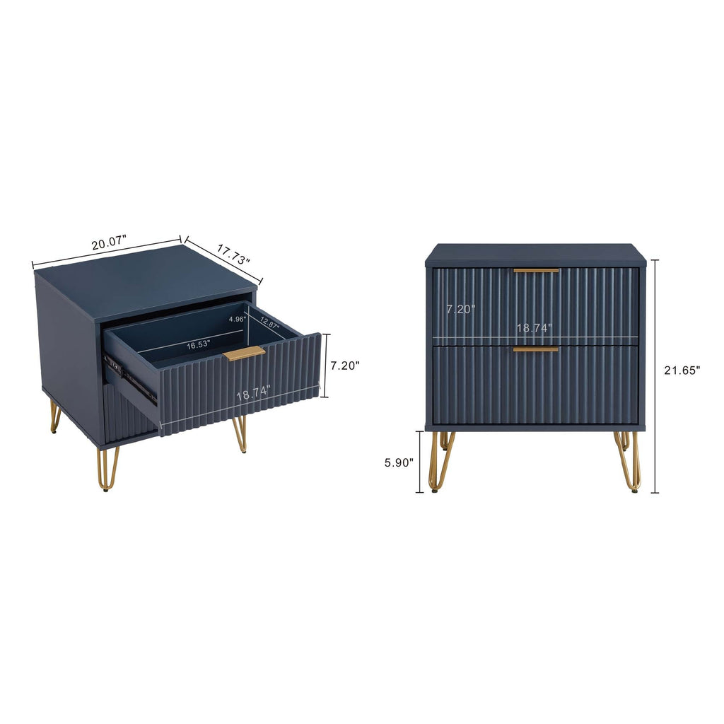 Dumbo 20' Fluted Nightstand in Midnight Blue (2-Drawer)