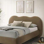 Queen Size Boucle Bed with Wood Feet for Bedroom.