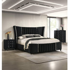 Contemporary Black Velvet Nightstand with Crystal-style Knobs.