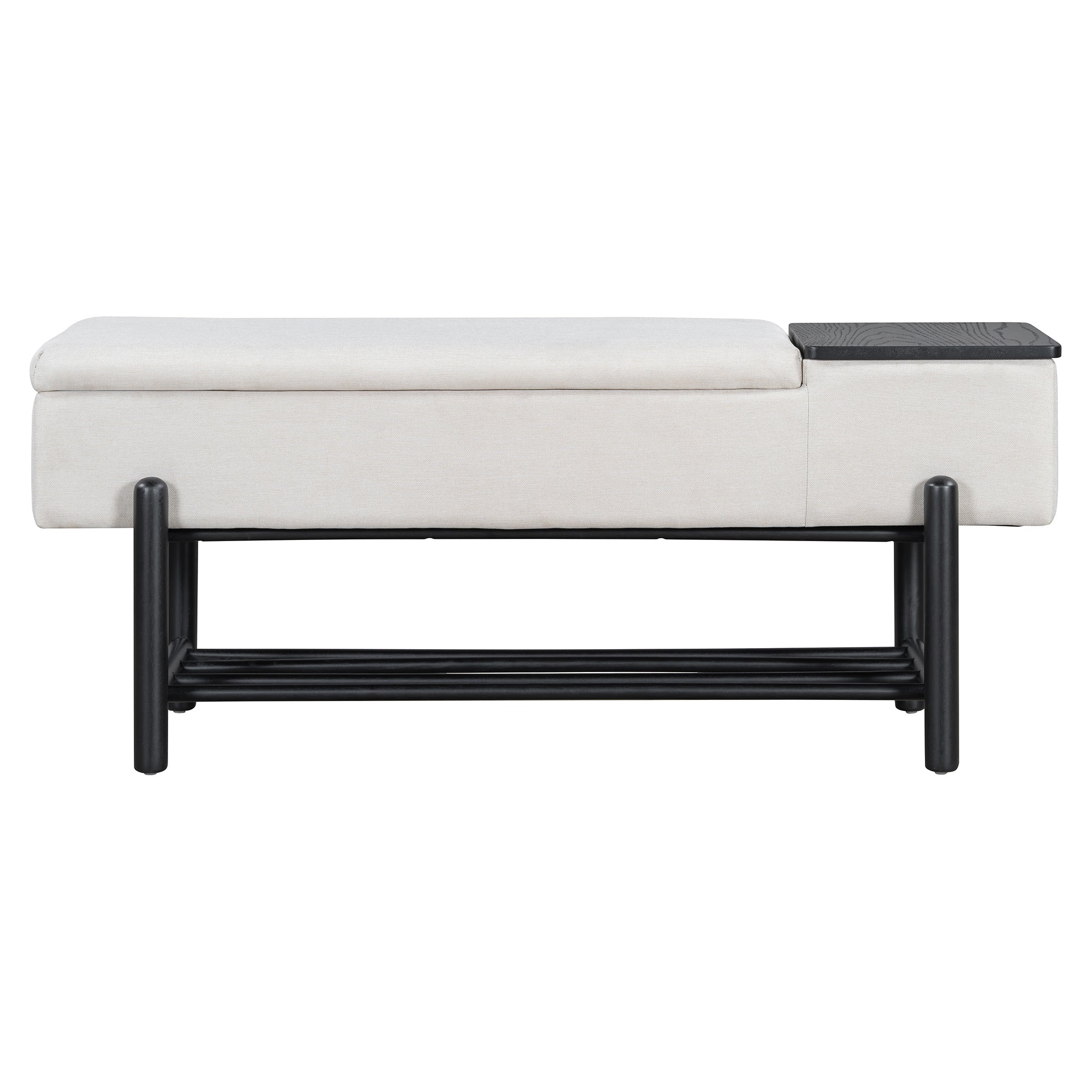 TREXM Farmhouse Upholstered Storage Bench with Hidden Compartment, Modern Entryway Bench for Living Room, Entryway, and Hallways (Black)