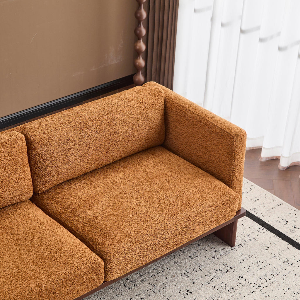 Modern 3 Seater Boucle Sofa with Solid Wood Base.