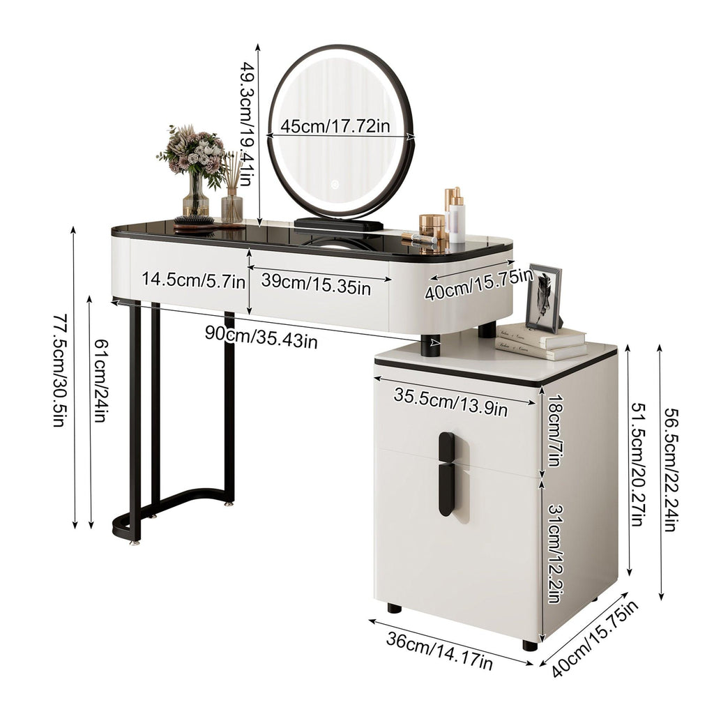 Modern Vanity Table with Glass Top and Storage Cabinet.