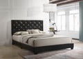 Modern Black PU Leather Platform Bed with Diamond Tufted Headboard