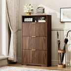 Walnut Shoe Cabinet with Flip Drawers for Entryway Storage