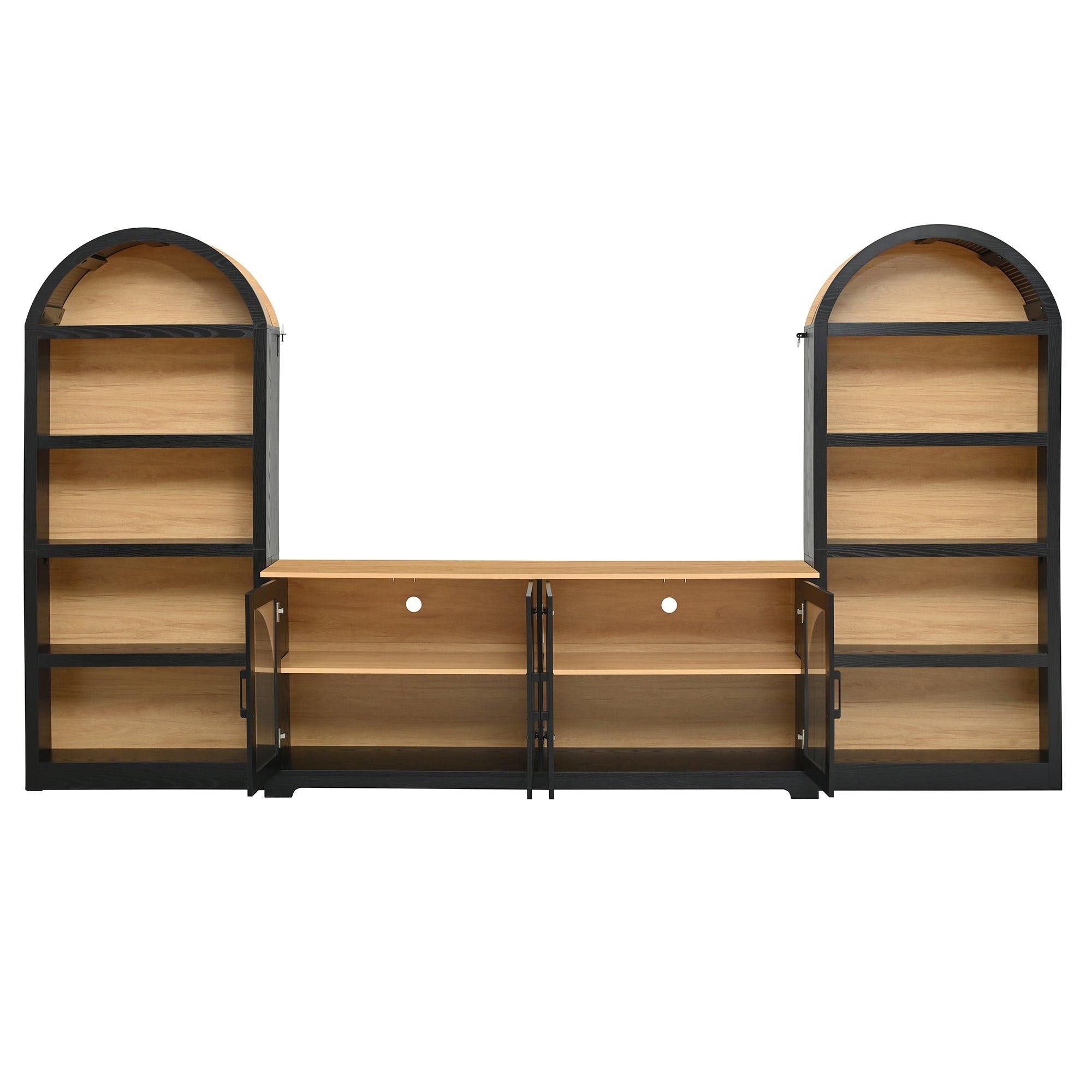 3-Piece Retro TV Stand Set with Bookshelf for Up to 70 TVs.