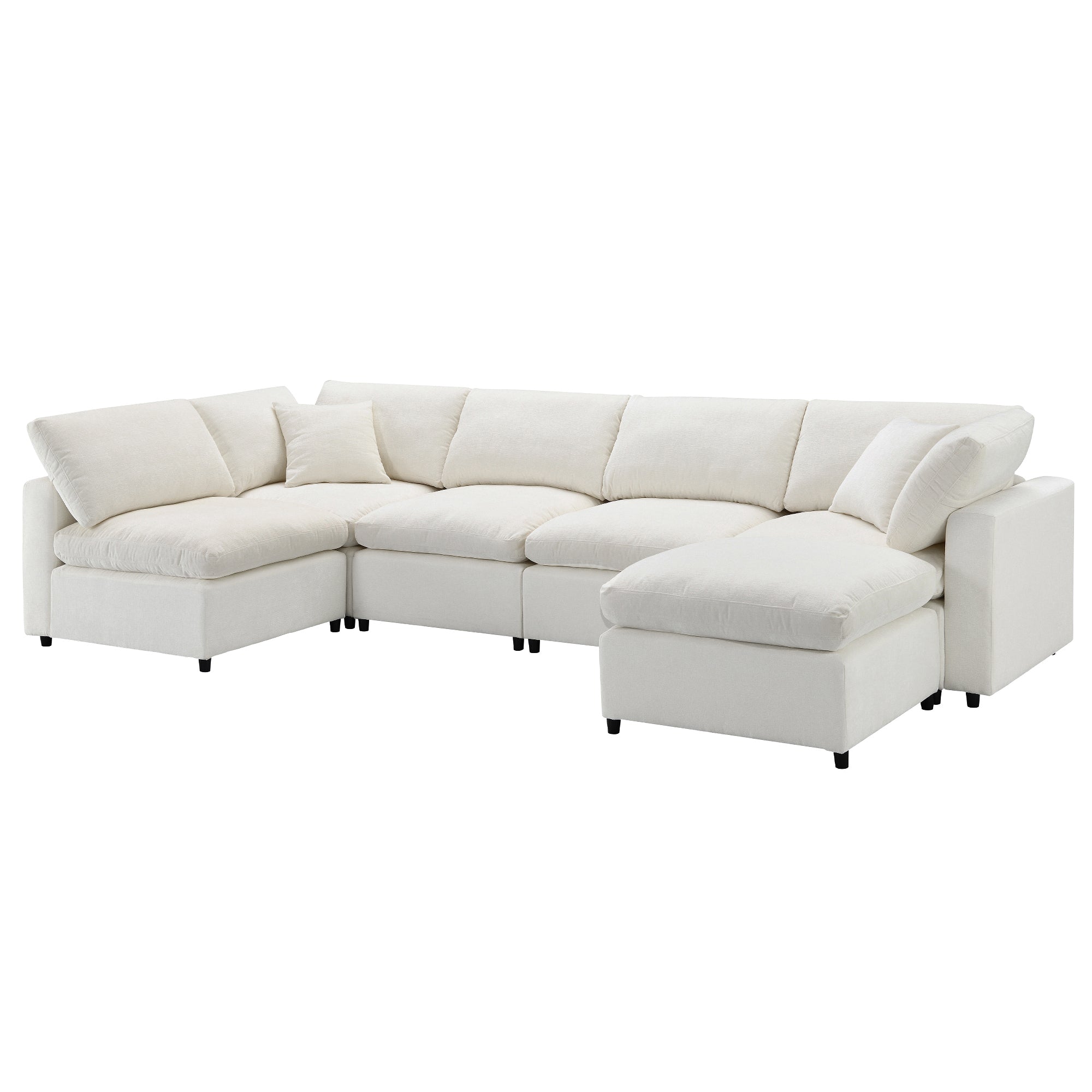 Side angle of 130' Modular Sofa Bed - Convertible 6 Seat Sectional showing plush back cushions and extended chaise.