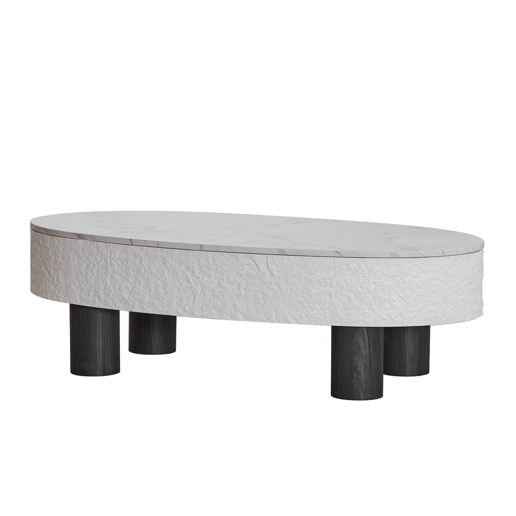 Oval Coffee Table with Storage and Faux Marble.