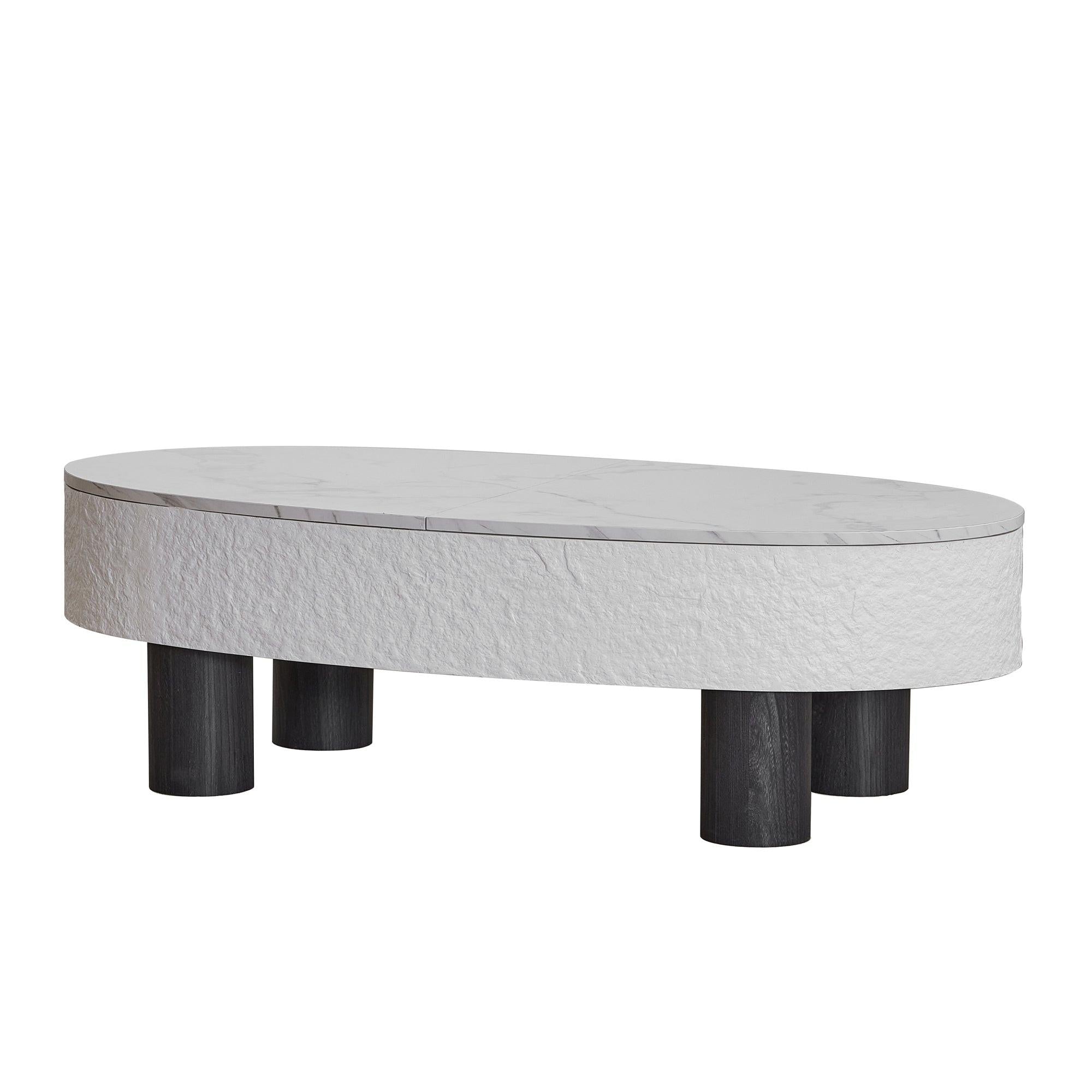 Oval Coffee Table with Storage and Faux Marble.