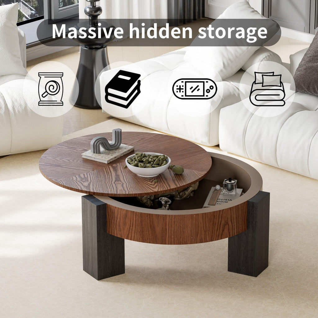 Round Coffee Table with Hidden Storage for Small Spaces.