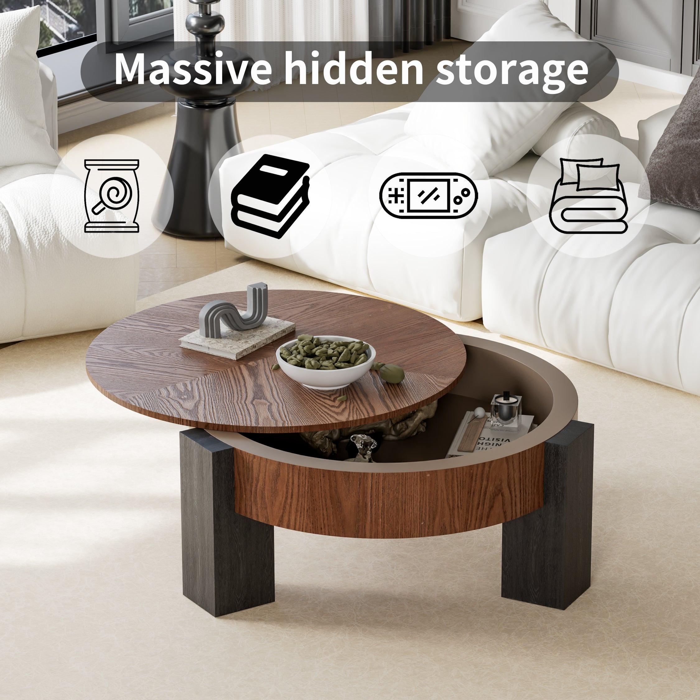 Round Coffee Table with Hidden Storage for Small Spaces.