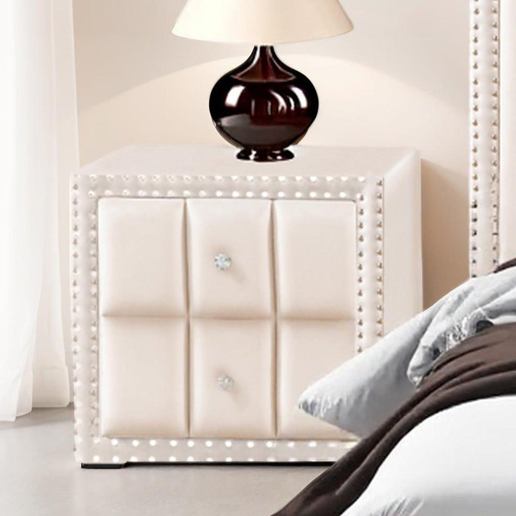 Queen Size Bed Set with Nightstands - Contemporary Beige Furniture.