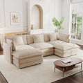 Light Coffee 5-Seater U-Shaped Chenille Sectional with Ottomans