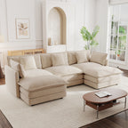 Light Coffee 5-Seater U-Shaped Chenille Sectional with Ottomans