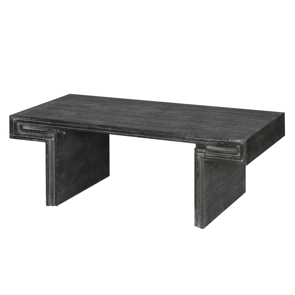 American Vintage Industrial Coffee Table, Premium Reclaimed Wood Texture, Double-Tier Structure, Antique Black
