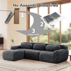 No assembly required for Dark Grey Plush Sofa - L-Shaped, Modular Design; easy 3-step setup from box to full sofa configuration.