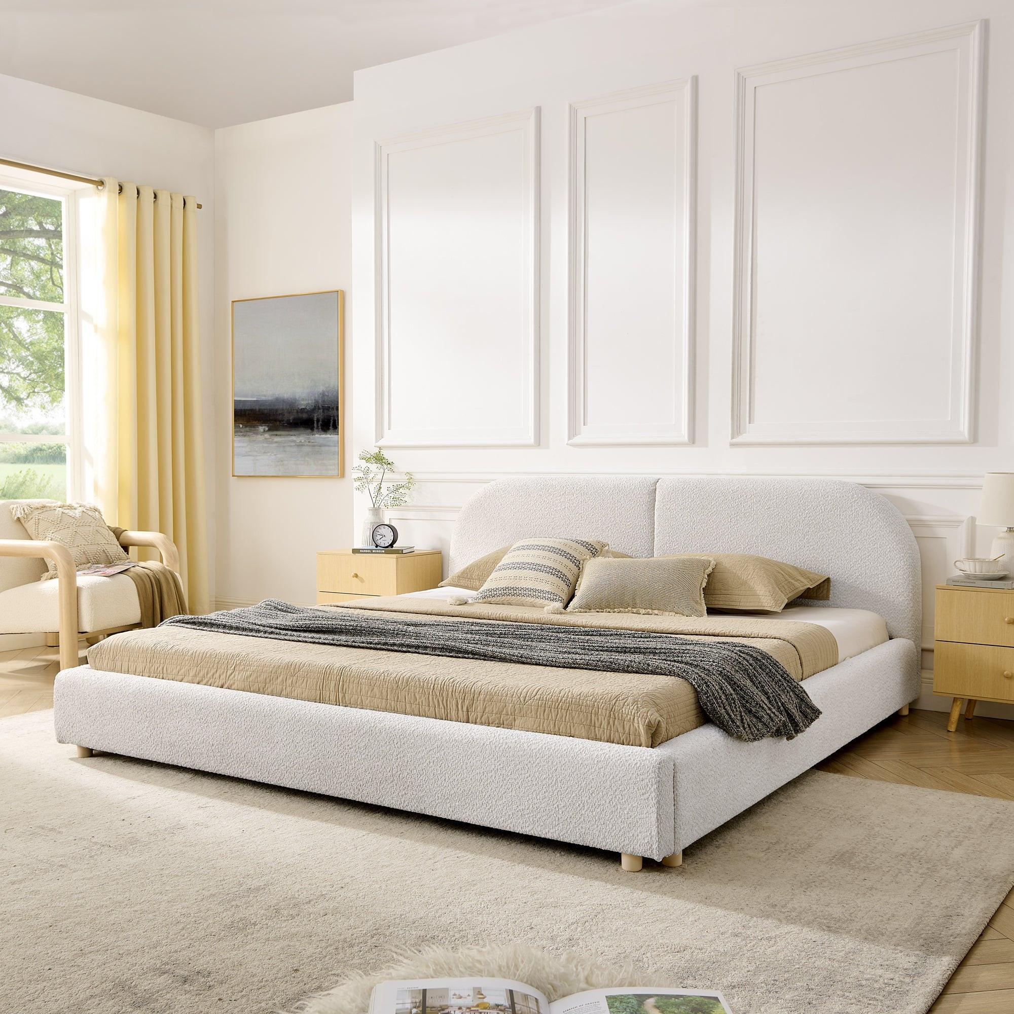 King Size Upholstered Bed Frame with Curved Headboard.