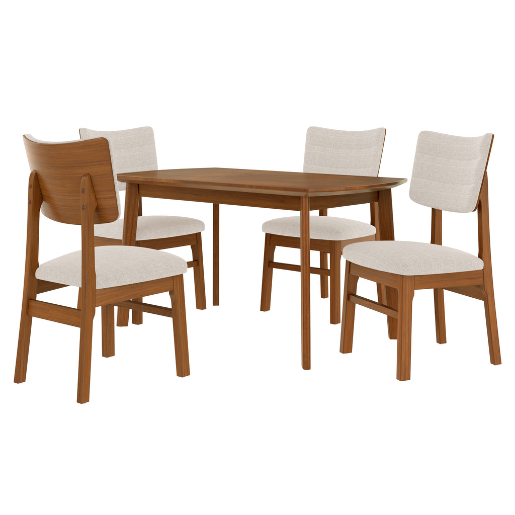 Complete farmhouse dining table set for 4 with wood table and soft upholstered chairs, perfect for cozy and functional dining spaces.