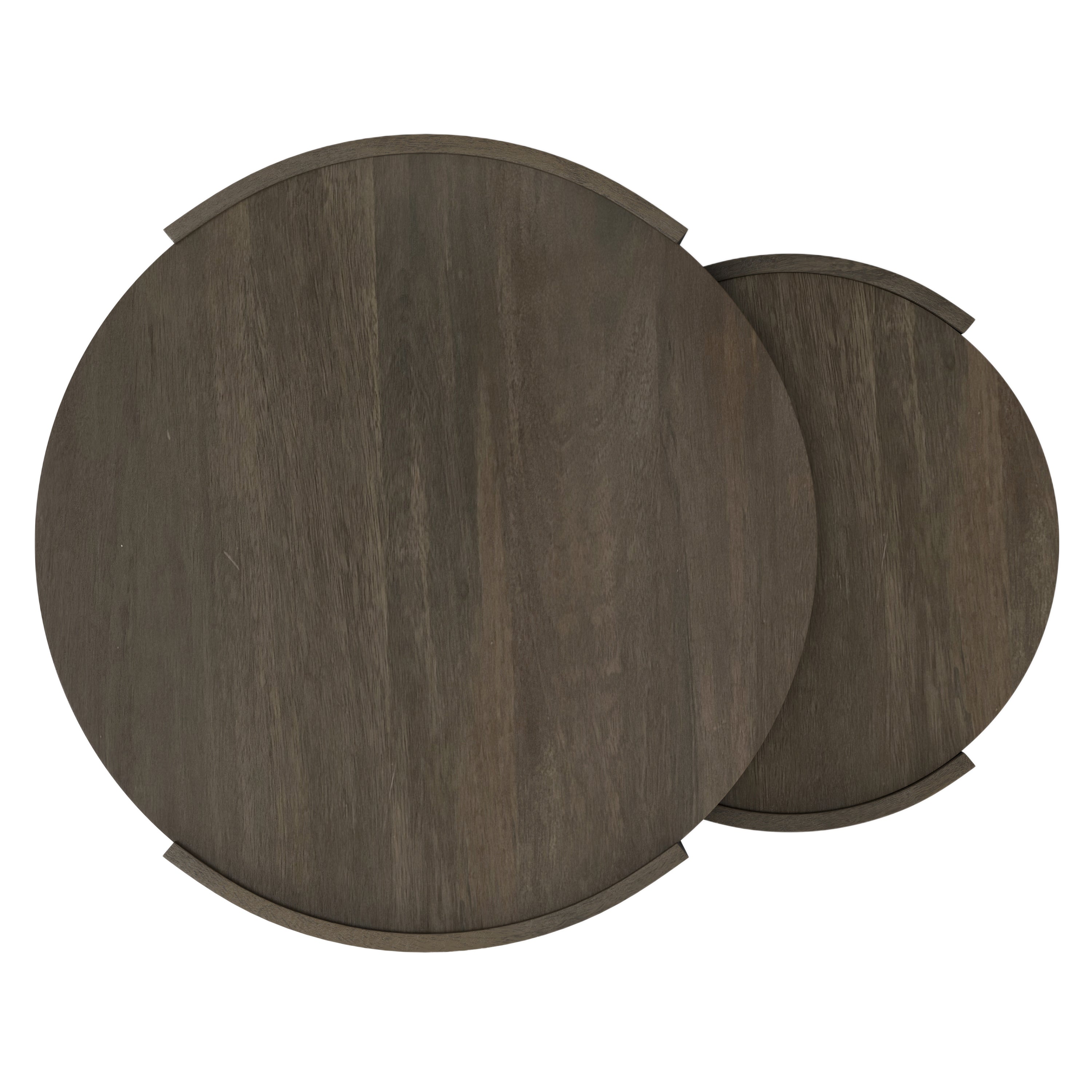 Top-down view of Robin Wood Nesting Tables - Ash Grey highlighting circular tabletop design and smooth wood grain finish.