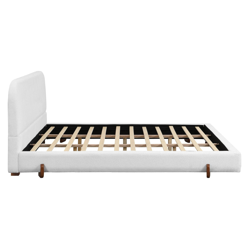 King Size Fabric Upholstered Bed Frame with Rubber Wood Legs.