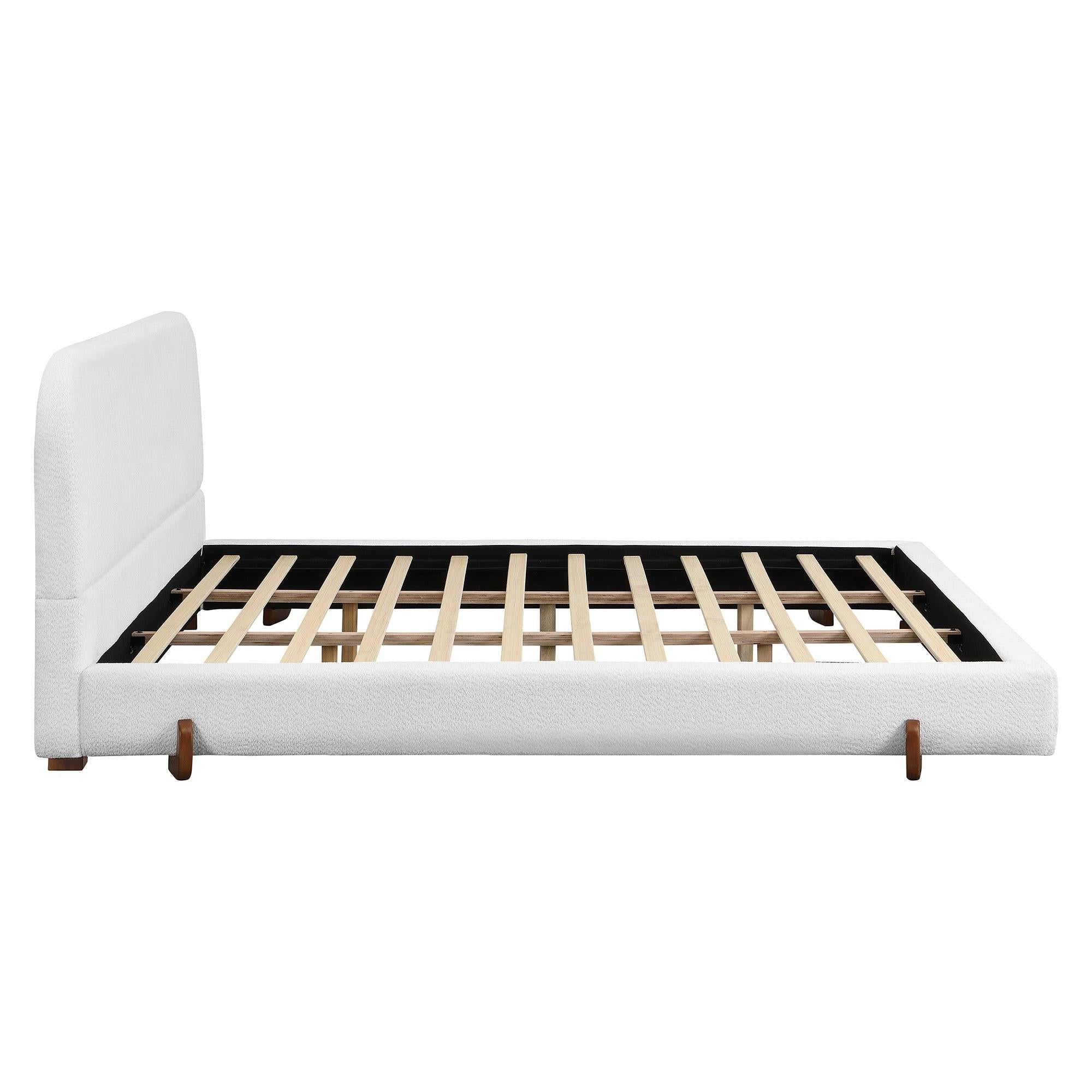 King Size Fabric Upholstered Bed Frame with Rubber Wood Legs.