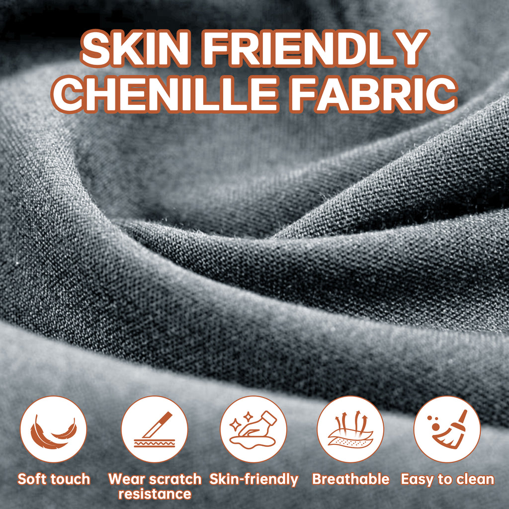 Skin-friendly chenille fabric of L-shaped sectional sofa with chaise, featuring soft touch, breathability, and easy maintenance.