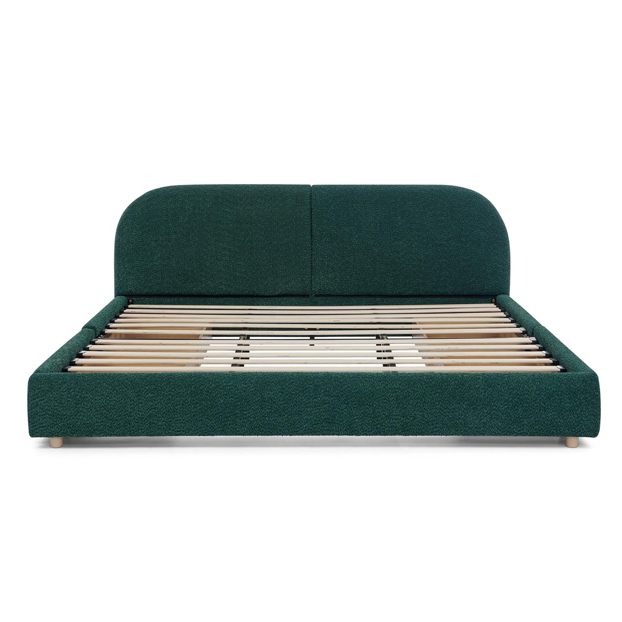 King Size Upholstered Bed Frame in Green - Modern Design.