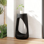 Outdoor Side Table,Hollow Design End Table,Patio Garden Stool Table,Decorative Accent Table for Patio Balcony Beach Pool Side,Lightweight Concrete,Wood Like Texture,Black Color.