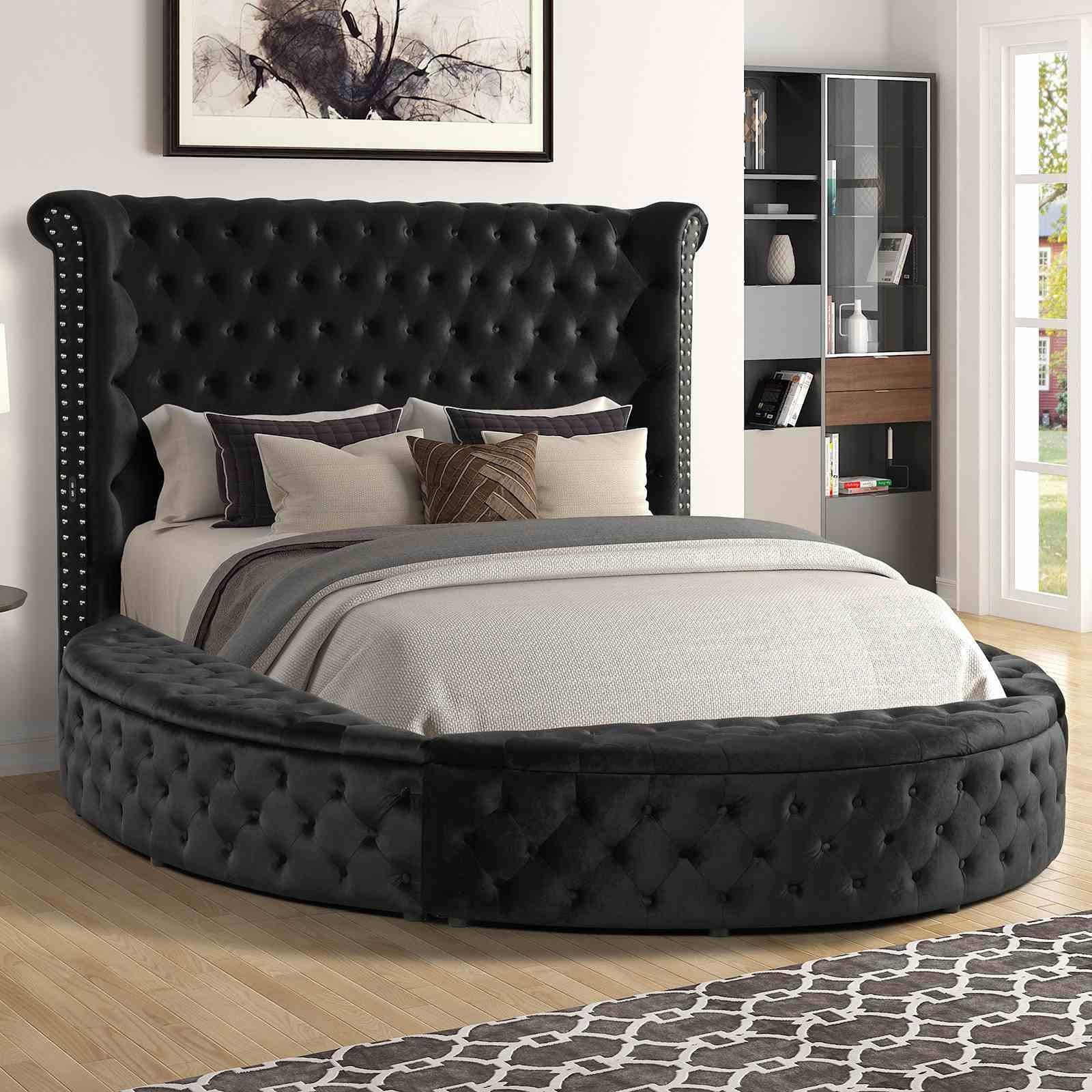 Glam Round Bed with Wingback and USB Charging.