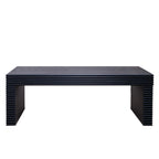 Front view of 47.6 modern black ribbed coffee table featuring a bold ribbed texture and minimalist rectangular silhouette.