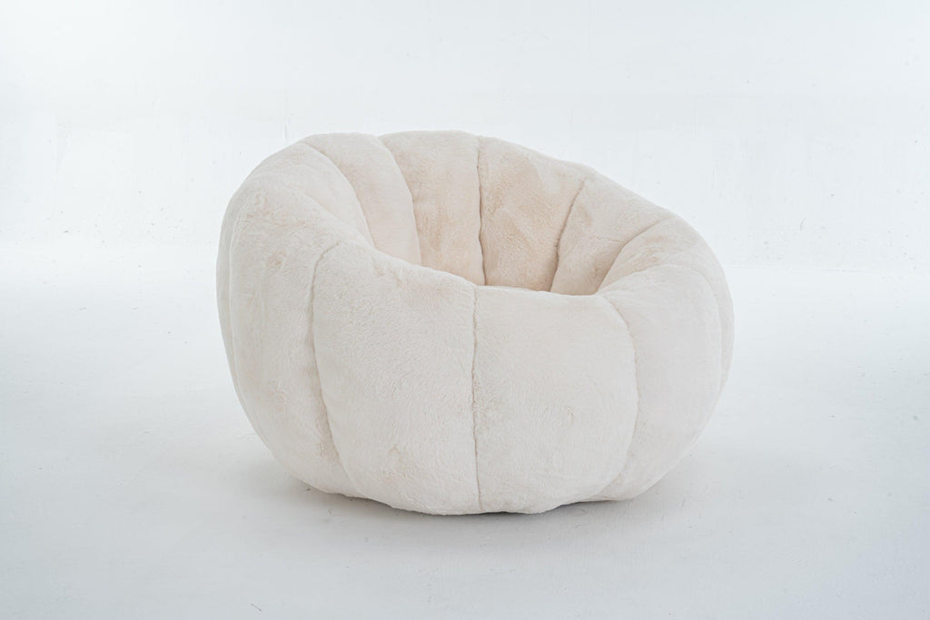 Beige Bean Bag Chair - Floral-Shaped Soft Sofa for Living Room.