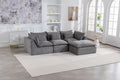 102-Inch Antique Grey Velvet Cloud Couch Sectional with Ottoman