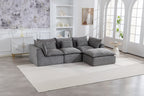 102-Inch Antique Grey Velvet Cloud Couch Sectional with Ottoman