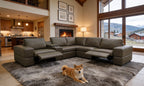 Olive Green Leather Match 5-Seater Sectional with Dual Recliners