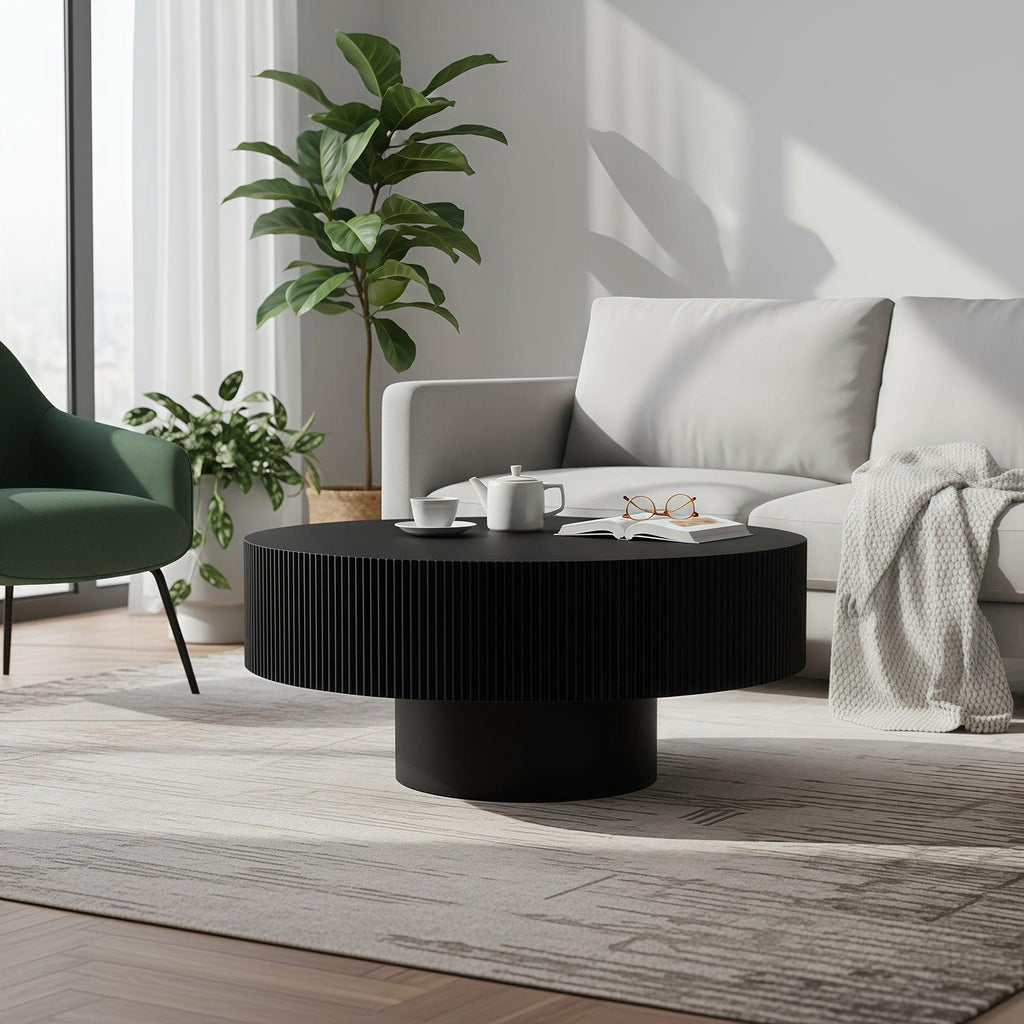 Fluted Round Coffee Table - Mid Century Modern Design.
