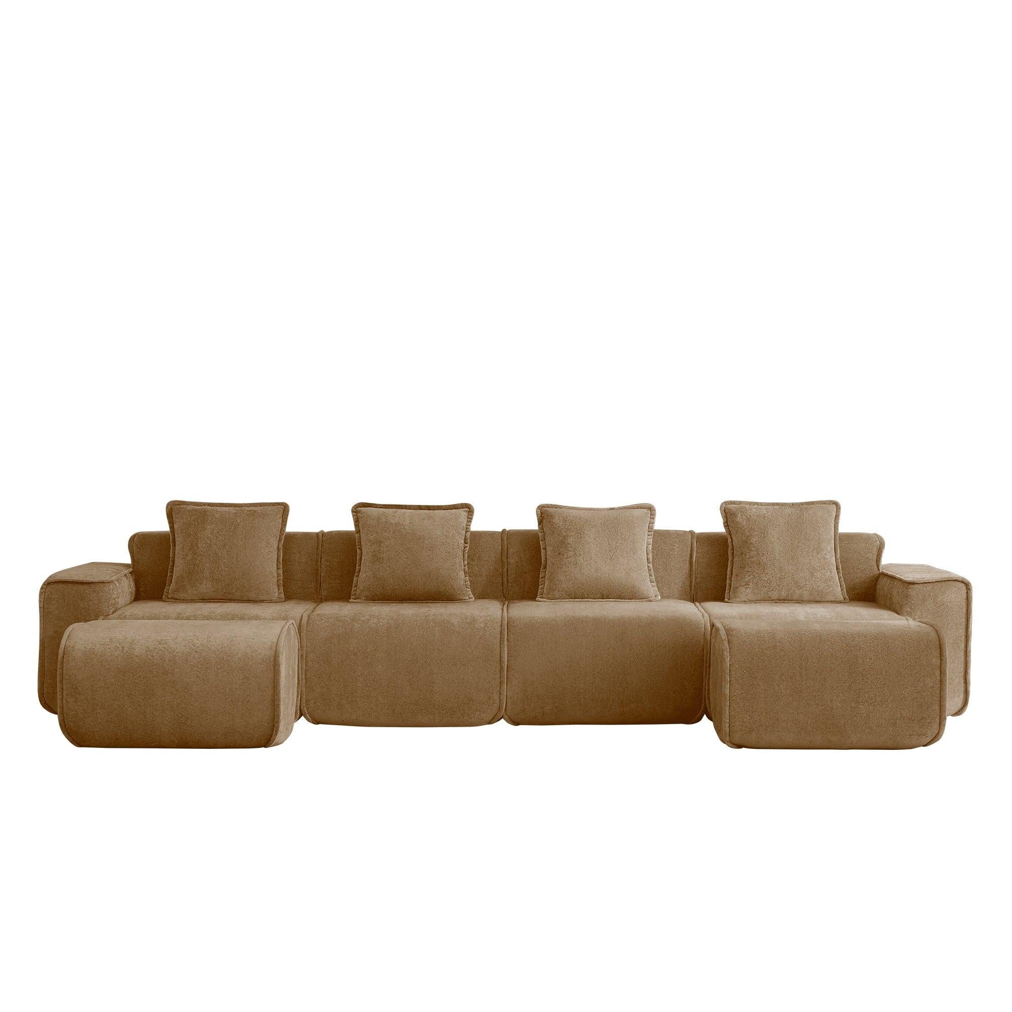 Modular U Shape Sectional Sofa in Velvet with Ottomans.