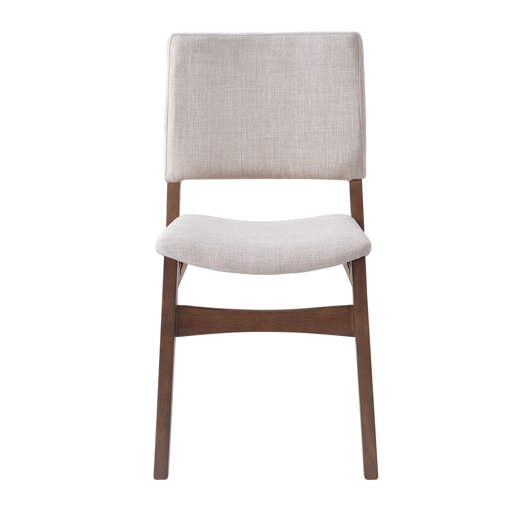 Front view of a single upholstered dining chair with walnut finish, part of the Modern Dining Set - Chairs & Table Walnut Finish.