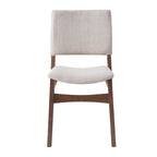 Front view of a single upholstered dining chair with walnut finish, part of the Modern Dining Set - Chairs & Table Walnut Finish.