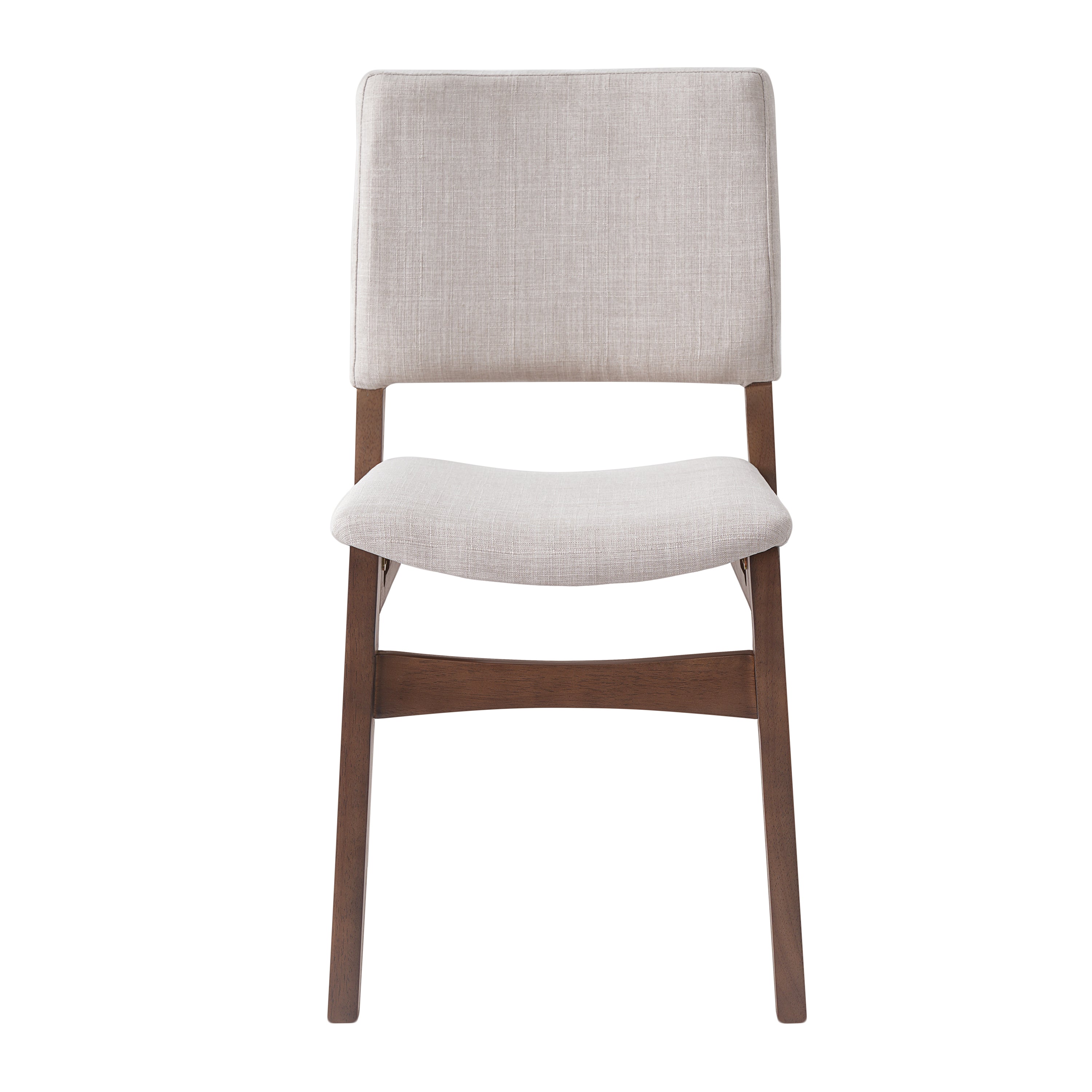 Front view of a single upholstered dining chair with walnut finish, part of the Modern Dining Set - Chairs & Table Walnut Finish.
