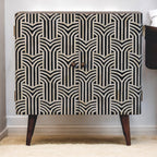 Solid Wood Honey Caramel Edessa Bone Inlay Cabinet, Shelves, Nordic Legs, Black and White