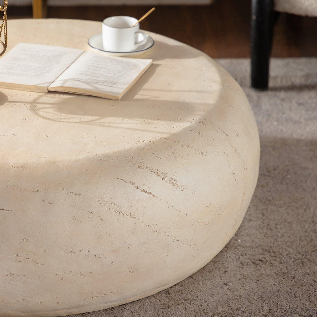 Mid-Century Round Coffee Table - MgO Faux Stone Design.