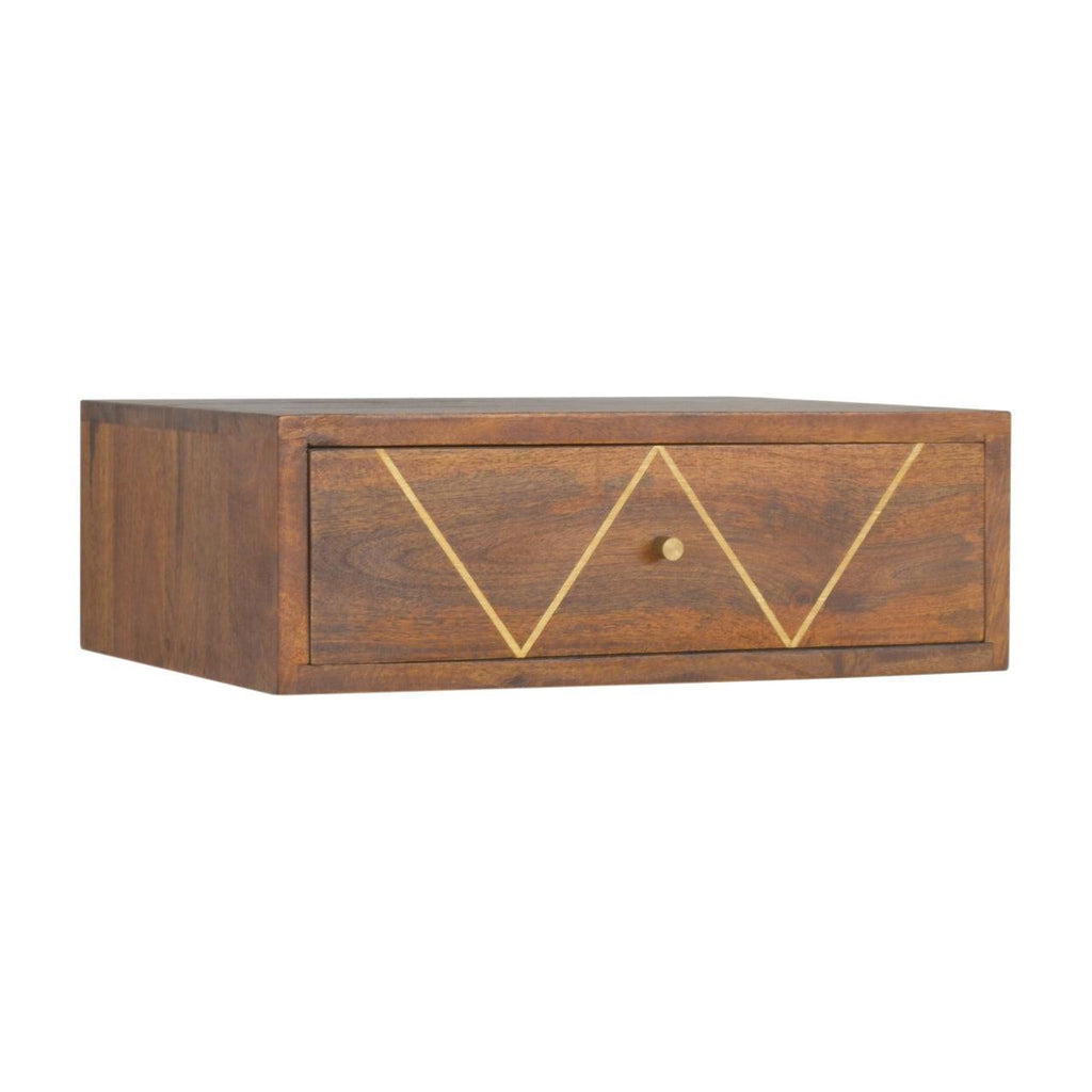 Solid wood Floating Chestnut Brass Bedside.