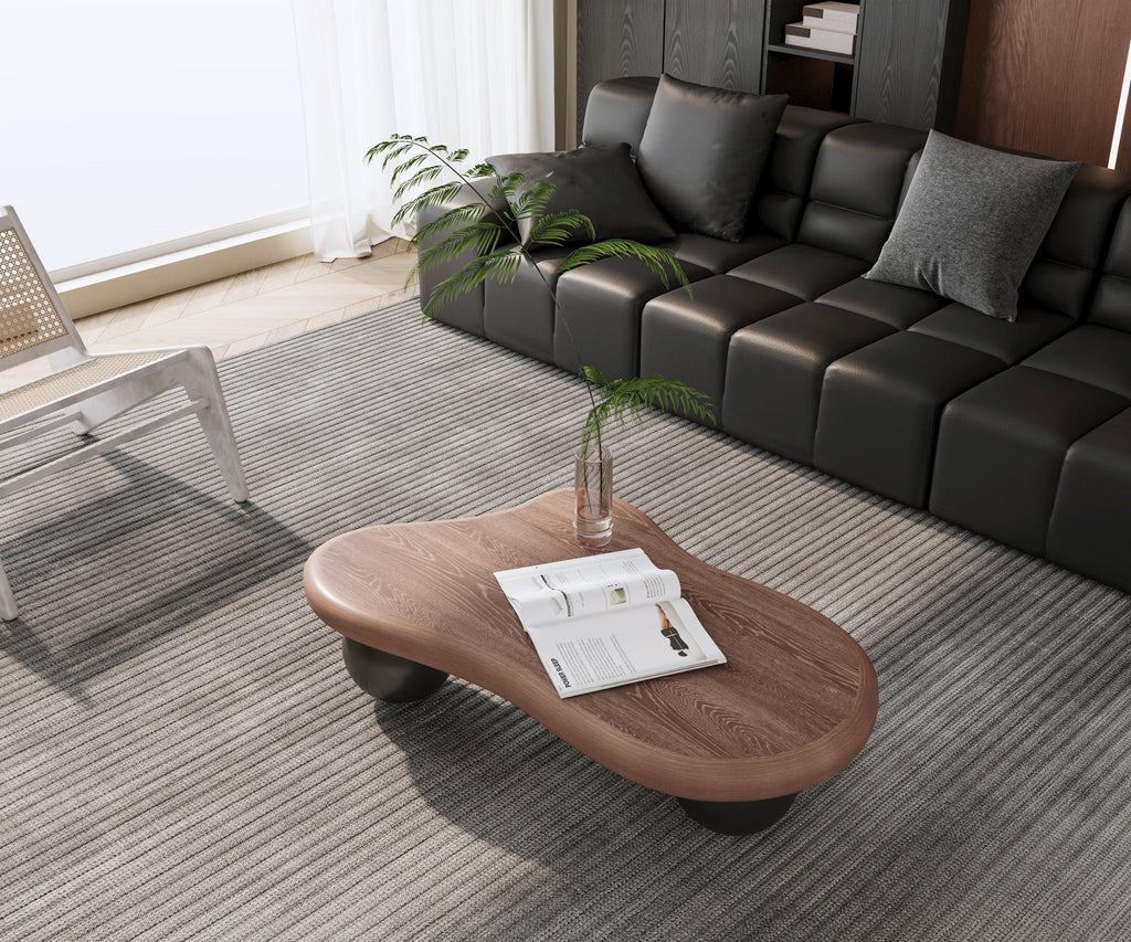 40 Inch Cloud Shaped Coffee Table - Walnut Top Black Legs.