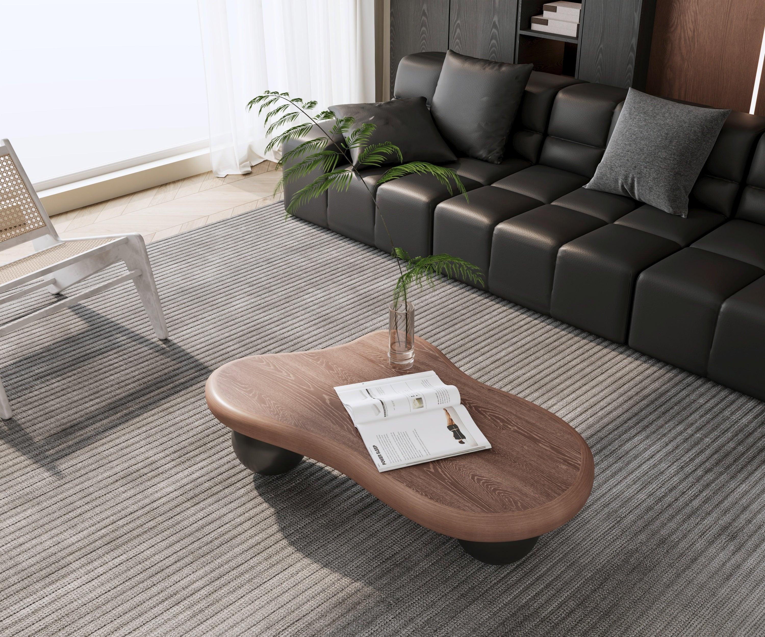 40 Inch Cloud Shaped Coffee Table - Walnut Top Black Legs.