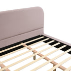 Pink Velvet Bed Frame with Brown Wood Legs - King Size.