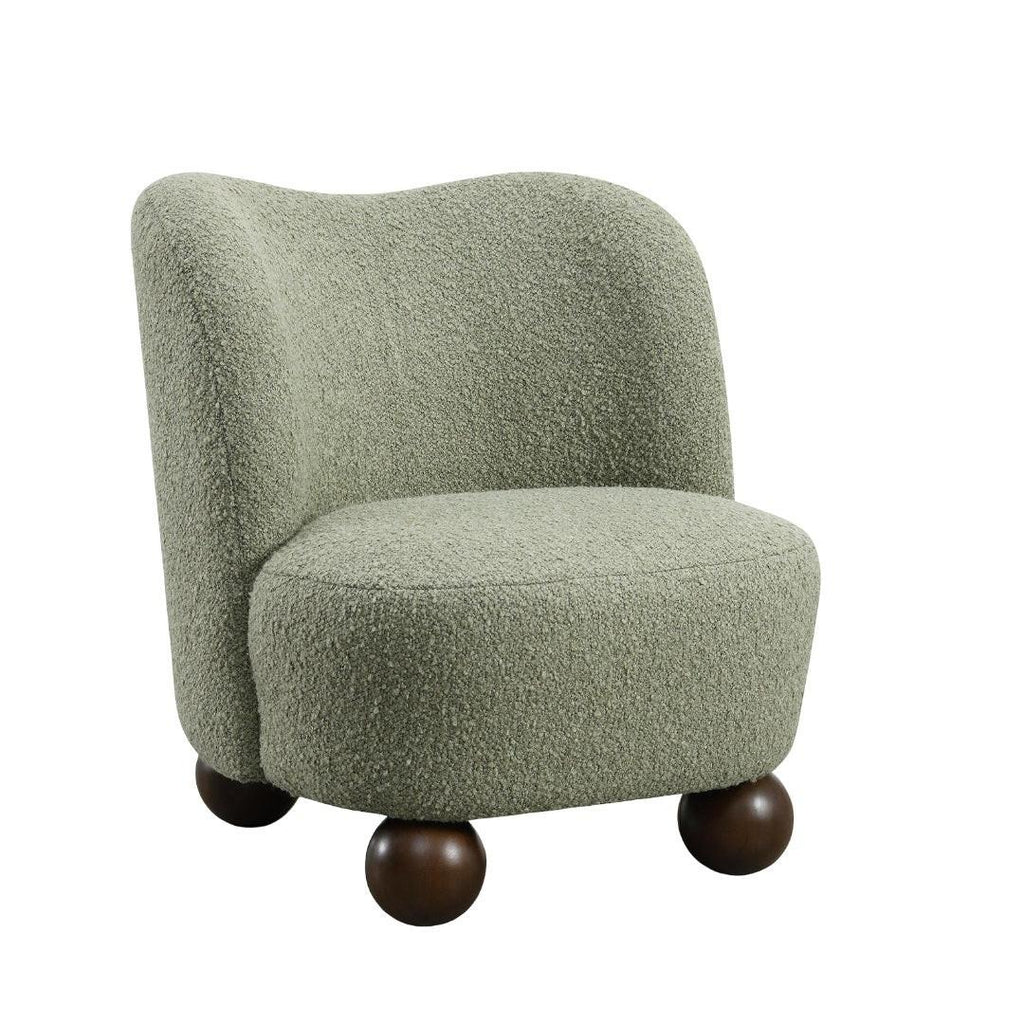 Green Boucle Fabric Accent Chair with Ball Feet.