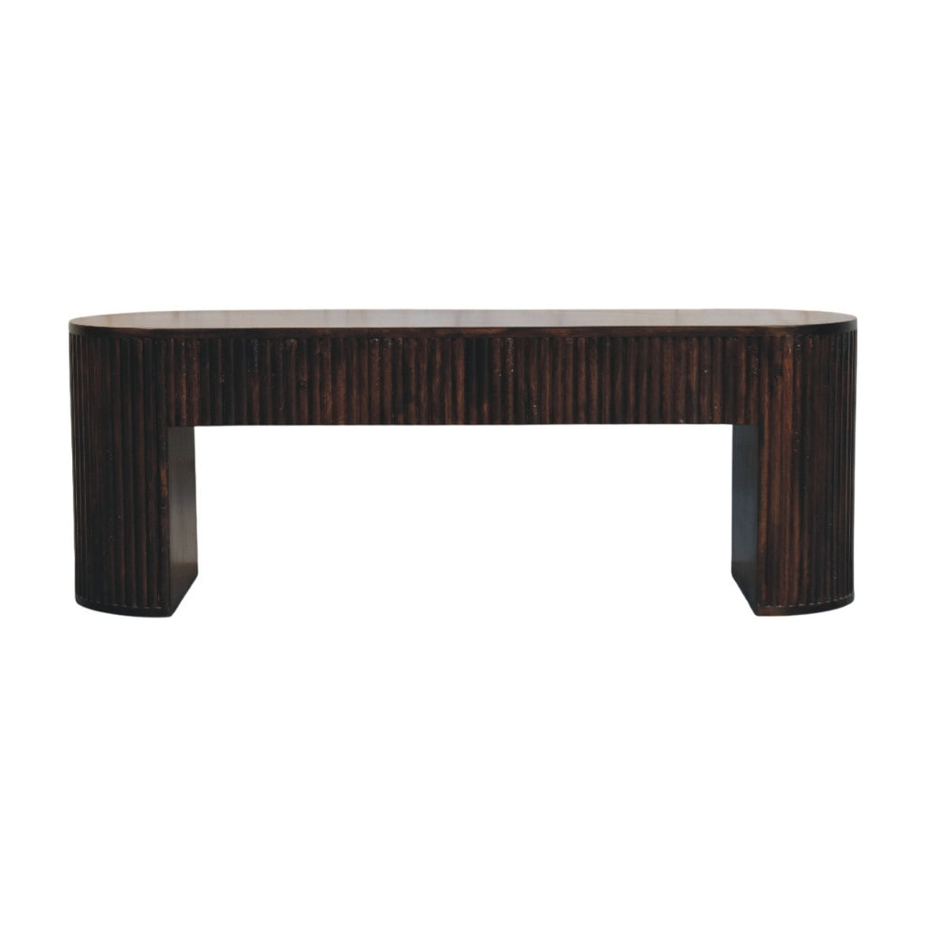 Solid Wood Velvet Mocha Fluted Console Table,Mocha
